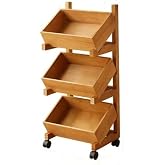 Tweizhenba Wood Fruit Basket for Kitchen, Vegetable Bread Basket, Pantry Shelves, Can Organizer Rack, Wooden Storage Rack for Living Room(Light Brown,31.5in)