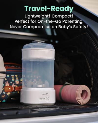Grownsy Baby Bottle Sterilizer and Dryer, Compact Baby Bottle Sterilizer, Electric Steam Bottle Sanitizer for Baby Bottles, Pacifiers, Pump Parts