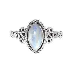 Rainbow Moonstone Ring 925 Sterling Silver