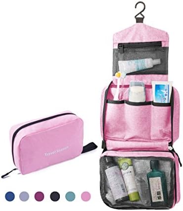 Feeker Travel Hanging Toiletry Bag, Waterproof Portable Dopp Kit, Makeup Cosmetic Organizer Bathroom Shaving Case for Men/Women (Pink)