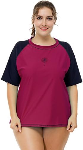 Sociala Women's Plus Size Rash Guard Short Sleeve Swim Shirt Rashguard Swimwear