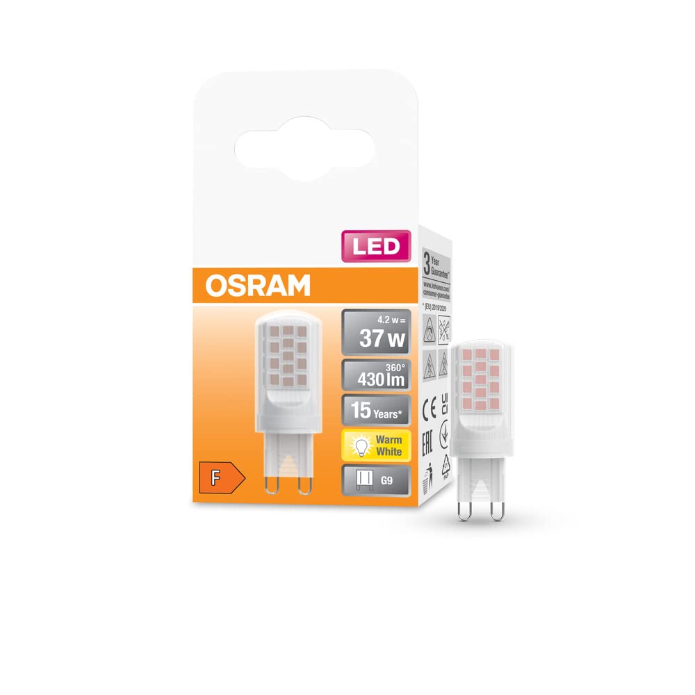 OSRAM Star PIN LED lamp, G9-Base matt Optics,Warm White (2700K), 430 Lumen, 37W-Replacement, Non-dimmable, 1-Pack