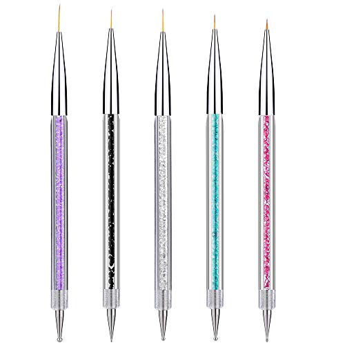 5Pcs Nail Art Liner Brushes, Mwoot Dual Tipped Painting Drawing Nail Design Brush Pen, Nail Art Brush Dotting Pen