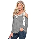 Wensltd Clearance! Women Sexy Lace Splice Shirt Baring Shoulder Top