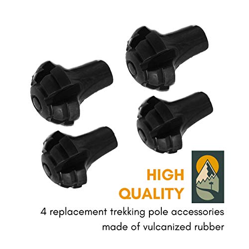 Hiker Hunger Extra Durable Rubber Tips, Paws, Ferrules: Accessories & Replacements for Trekking Poles (4 Pack)