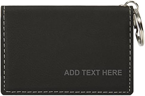 Personalized Custom Synthetic Leather Keychain Wallet Engraved, Black & Silver