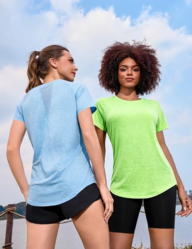 Gyabnw Sports T-Shirt for Women Gym Shirts Back Mesh Loose Fit Yoga Running T-Shirt Lightweight Moisture Wicking Round Neck Short Sleeve for Ladies