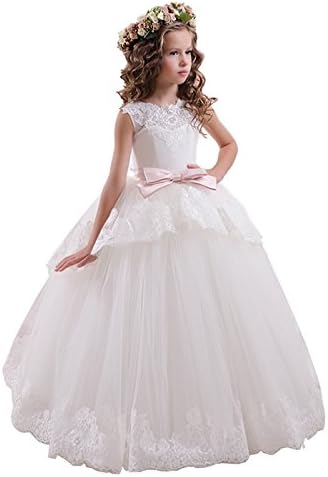 LovelyGirl Ball Gown Sleevesless First Communion Gowns Girl Dresses NB025 US 8 White