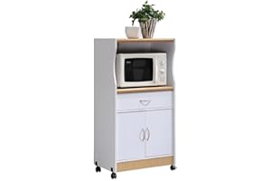 HODEDAH IMPORT Microwave Cart with One Drawer, Two Doors, and Shelf for Storage, White