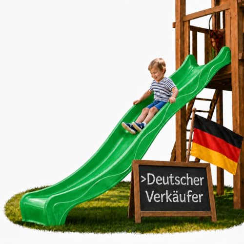 Ondis24 Wellenrutsche 3m Kinderrutsche Anbaurutsche Wasserrutsche für Spielturm oder Hang ab 3 Jahren (Limettengrün)