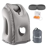 Sunany Inflatable Neck Pillow Used for Airplanes/Cars/Buses/Trains/Office Napping with Free Eye Mask/Earplugs (Gray), Small,