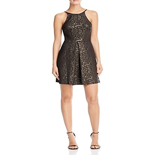 Aqua Shine Floral High Neck Black Gold Dress | Desertcart Belize