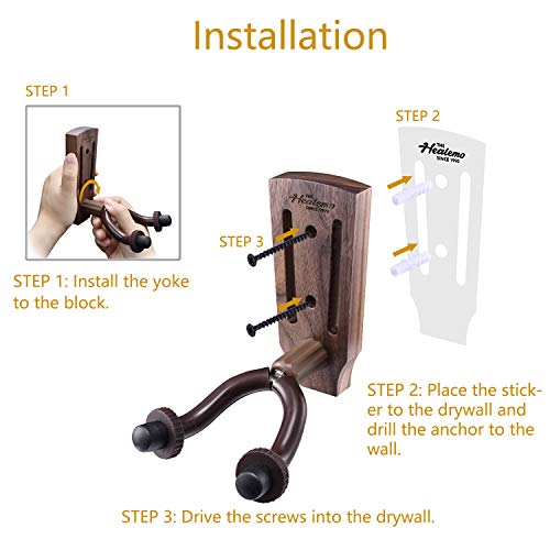 Guitar Wall Mount, Black Walnut Guitar Wall Hanger, Guitar Hook Stand Accessories for Acoustic Electric Bass Ukulele Guitar Holder (3 Pack)