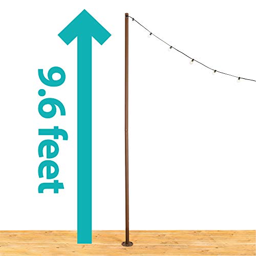 IYN Stands Outdoor String Light Pole Stand, 9.6 Feet Tall, Durable Powder Coated Steel, Weather Resistant - Brown