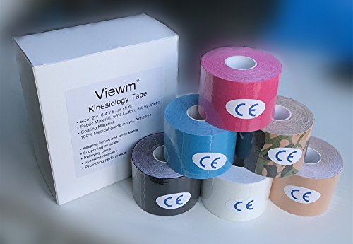 Viewm Kinesiology Tape Bulk for Athletic Recovery, 6-Pack Breathable Waterproof Elastic Sports Tapes, 2 inch x 16.5 foot Uncut Roll (Multi-Colored)