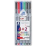 Staedtler Triplus Fineliner Pens 6 Color in Case, 0.3mm, Metal Clad Tip, Assorted