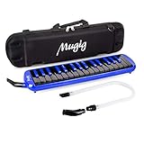 Mugig 32 Keys Melodica, C-Key, with Carrying Case, Extra Mouthpiece and Extension Hose, Kid Instrument for Early Childhood Development (Blue/Black)