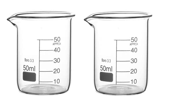 Rocwing Boro 3.3 Glass Graduated Measuring Beaker for Lab or Kitchen (2x50ml)