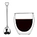 KUWAN 8.5 Ounce Glass Coffee Cup with Spoon Heart Shaped Strong Double Wall Insulated Borosilicate Thermo for Tea