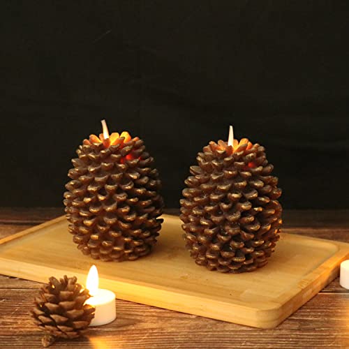 Wondise Flameless Candles with Timer, Battery Operated Flickering Wick Real Wax Pine Cone