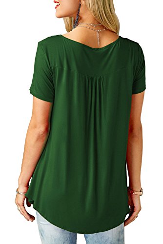 Neitade Women Tops and Blouses Summer Shirts Short Sleeve Loose Tunics Plus Size Green XL - Thumbnail 2
