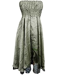 Womens Sundress Hippie Recycled Printed Recycled Sari Perfect Swing 2 In 1 Strapless Dress Skirts