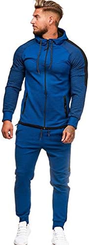 Sumen Men Zipper Patchwork Hoodie Pants Sets Tracksuit Jogging Sweatsuit Activewear