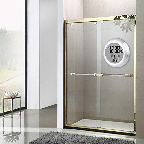 OCEST Digital Bathroom Shower Kitchen Wall Clock, Waterproof for Water Spray, Temperature Humidity Calendar 6.8 Inches Large Display Desk Clock with Suction Cup Hanging Hole Shelf Stand - White - Thumbnail 6