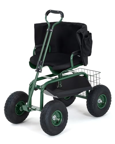 Rolling Garden Work Seat with Wheels, 360° Swivel Seat Gardening Cart with Exte…