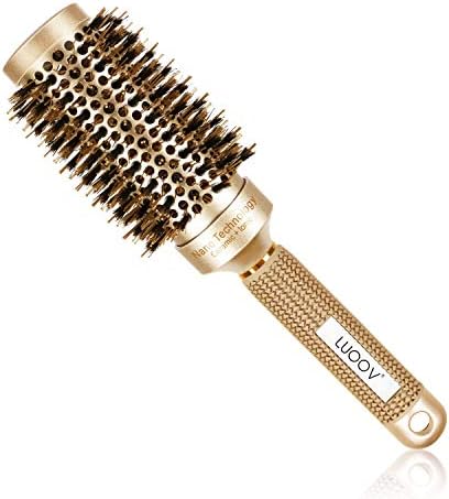 Upgraded Blowout Nano Thermal Ceramic Ionic Round Barrel Hair Brush with Boar Bristle Best Roller Hairbrush for Blow Drying Curling Straightening Perfect Volume Shine