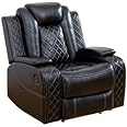 AYCP Multifunction Power Air Leather Recliner Sofa Set with LED Lights, Living Room Furniture, Reclining Sofa, loveseat, Chair with USB Port/Storage (Black, Chair)