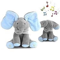 Peek-a-Boo Animated Talking Singing Elephant Flappy Plush Toy ,Baby Animated Flappy Elephant Plush Cute Toys Gift Stuffed Doll for Baby Tollder Kids Boys Girls Gift Present (Blue)