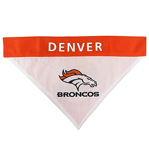 Pets First NFL DOG BANDANA - DENVER BRONCOS REVERSIBLE PET BANDANA. 2 Sided Sports Bandana with a PREMIUM Embroidery TEAM LOGO, Small/Medium. - 2 Sizes & 32 NFL Teams available
