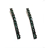 2Pcs Green Shiny Rhinestone Diamond Hair Barrette Clip,Vintage Elegance Hair Pin, Bobby Pins Duckbill Alligator Clip, Pin Hair Accessories for Women,Hair Accessories
