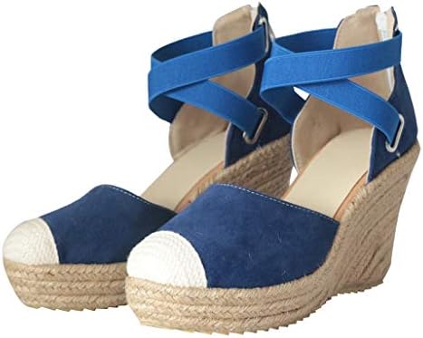 Veodhekai Women High Heel Wedge Sandals Retro Espadrilles Wedges Flats Shoes Canvas Beach Shoes Platform Roman Sandals