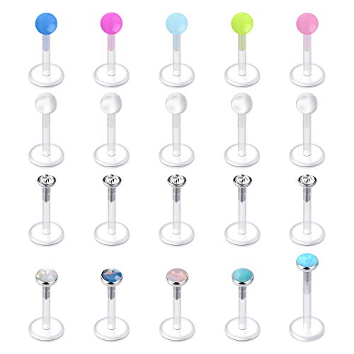 Rajnard 16G Tragus Earrings Studs Retainer Flexible Labret Lip Rings Studs Helix Cartilage Earring Piercing Retainer Plastic Push in Medusa Monroe Piercing Jewelry