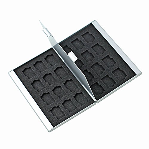 Foto&Tech Silver Aluminum Memory Card Carrying Case 24 Slots for Micro SDHC Card Lexar SanDIsk Kingston Sony Samsung