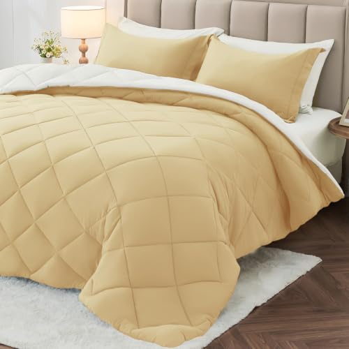 MUXHOMO 5 Pieces Comforter Set Yellow Ivory