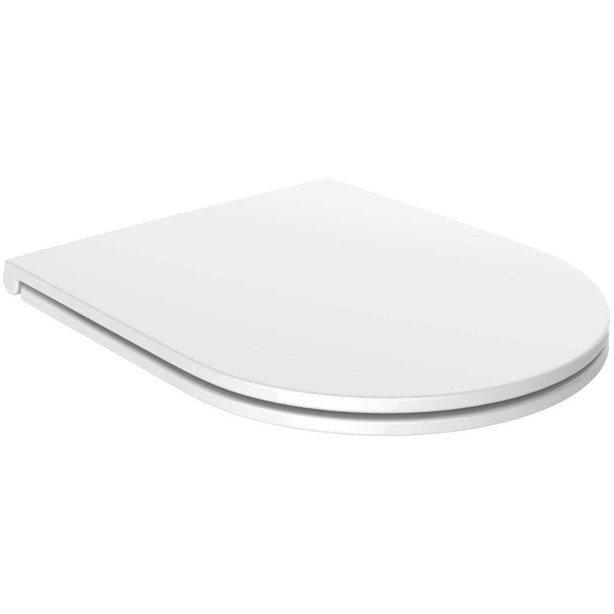 Euroshowers Slim D Shaped Toilet Seat ONE Button Release/Soft Close/Top and Bottom Fix (Middle D Slim) - White