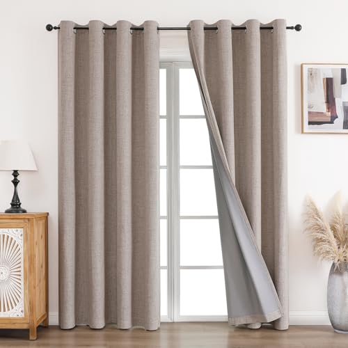 CUCRAF 100% Thermal Blackout Curtain, 2 Pieces, L140 x H245, Thermal Linen Curtain, Anti-Cold and Heat Insulation, Opaque Curtain with Eyelets, Light Insulation, Anti-UV, Linen