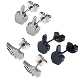 PiercingJ 6pcs Punk Fashion Stainless Steel Middle Finger Huggie Stud Earrings