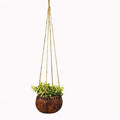 Thai Handmade Exotic Elegance Garden Decorative 4 1/2" Coconut Shell Hanging Planter Pot (Size M), Coconut Shell Bowl, By Audomna Shop.