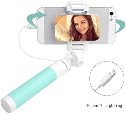 Mini Selfie Stick Extendable Monopod With Mirror Reserved For IPhone 7 7Plus 6s 6 Plus 5s Se 5C Lighting Interface(but could not use for iphone 8 8plus x) (Green-iPhone Lighting)
