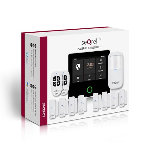 seQrell® Wireless Home Alarm System, Wireless Home Alarm Kit Compatible with Alexa, WiFi, GSM 4G, Tuya and Smart Life App, 4.3 Inch Touchscreen and 1500 mAh Battery, SQ4324G