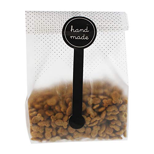 cnomg 200 pcs Translucent Plastic Bags with 200 pcs Hand Made Stickers for Cookie,Cake,Chocolate,Candy,Snack Wrapping Good for Bakery Party