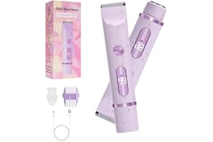 CHECKSIMPLE 2025 Upgraded Dermave Bikini Shaver - 2 in 1 Bikini Trimmer for Women with LCD Display, Dual Head Cordless Electric Shaver, IPX7 Waterproof Wet/Dry Body Hair Trimmer for Face,Purple