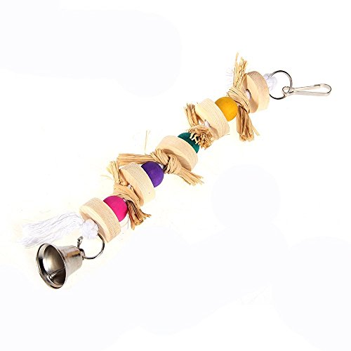 Parrot Pet Bird Chew Toy Wooden Straw with Bell Cage Swing Toys Cage Hanging Accessory