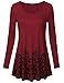 Lotusmile Womens Basic Floral Print Flow Top, Long Sleeve Round Neck A Line Sandy Fabric (Medium, Wine)