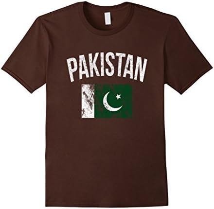Men's PAKISTAN Flag Distressed Vintage Effect T-Shirt Medium Brown