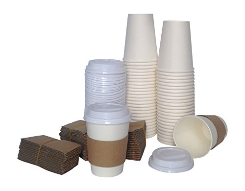 Corv’s Cups Disposable Coffee Cups with Lids and Sleeves, 12-Ounce (Pack of 50)